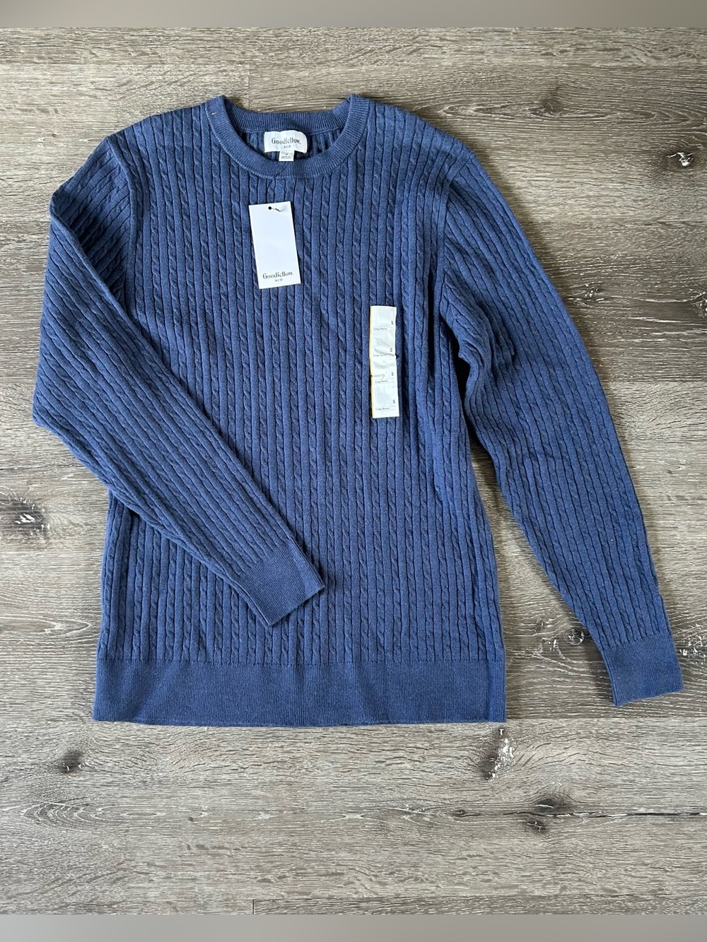 NWT Men’s Small Blue Cable Knit Crew Neck Sweater Goodfellow & Co